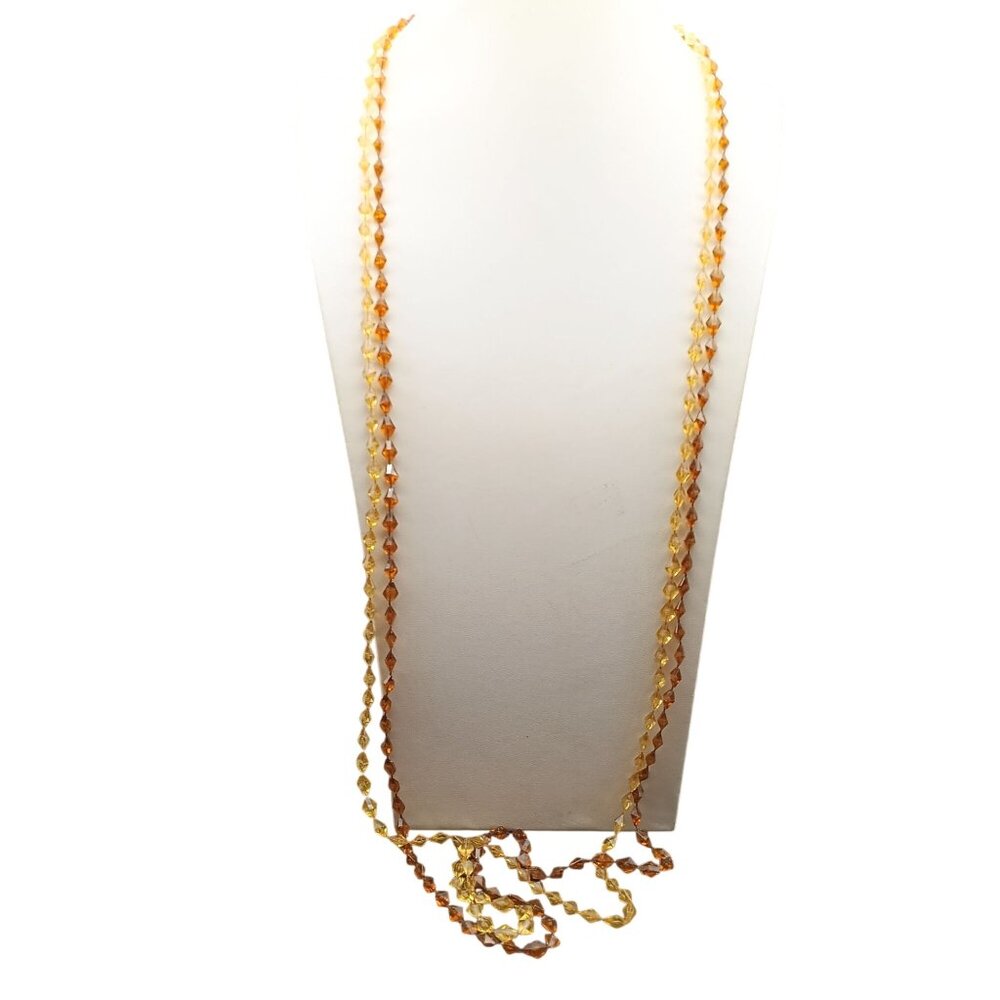 Vintage Shades of Topaz Beaded Necklace Flapper Length Lightweight Plastic Xtra